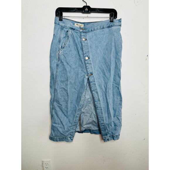 MADEWELL Light Blue Denim 100% Cotton Button Front Slit Wrap Midi Skirt Size 29 - Picture 4 of 12